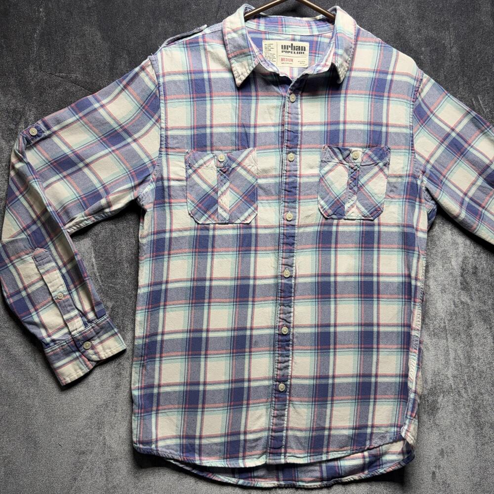 Urban Pipeline Shirt Womens Medium Purple Plaid Flannel Button Up